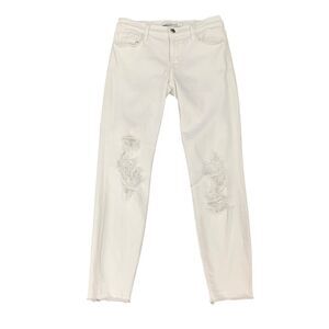 J Brand Jeans Womens 27 White Denim Cropped Raw Hem Distressed Stretch Pant